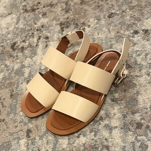 Mansur Gavriel Cream Double-Strap Leather Flat Sandals